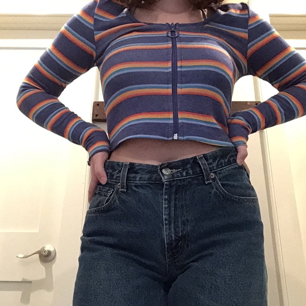 rainbow zip up croptop